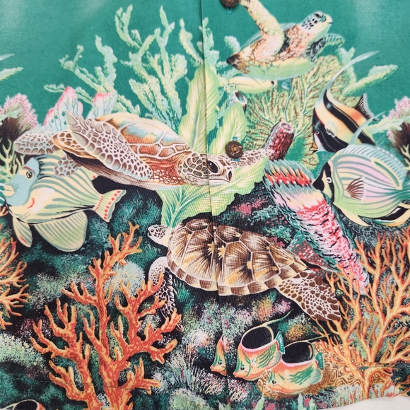 Ky's Vintage Hawaiian Shirt Mens 3XL Green Turtles Button Up Cotton Made in USA - Picture 5 of 11